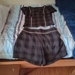 High Waist Plaid Shorts Set